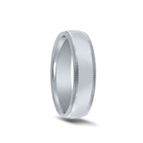 Center Domed Wedding Band with Milgrain Edges, 5 MM, Argentium Sterling Silver