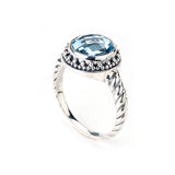 Round Faceted Blue Topaz Ring, Sterling Silver