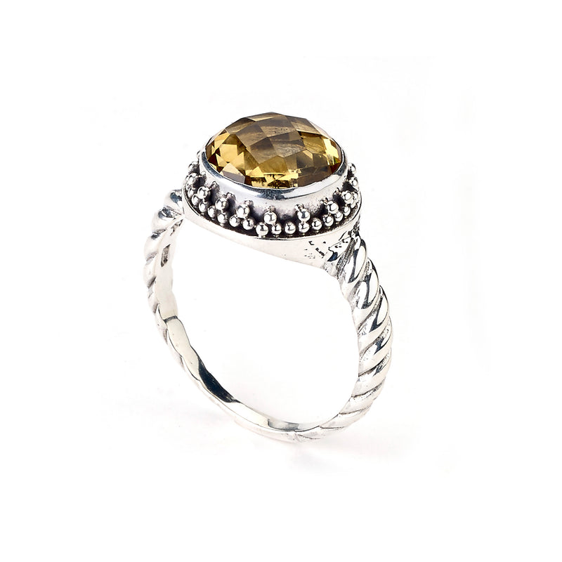 Round Faceted Citrine Ring, Sterling Silver