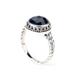 Round Faceted Black Onyx Ring, Sterling Silver