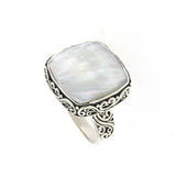 Square Balinese Design Mother of Pearl Ring, Sterling Silver