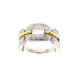 Two Tone Textured Link Ring, Sterling Silver and Gold Plating