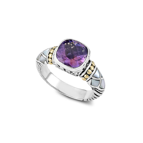 Cushion Cut Amethyst Ring, Sterling Silver and Gold Plating
