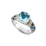 Cushion Cut Blue Topaz Ring, Sterling Silver and Gold Plating