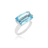 Blue Topaz and White Topaz Ring, Silver with Rhodium