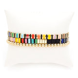 Multi Color Ceramic Tile and Gold Bead Stretch Bracelets, Set of 3