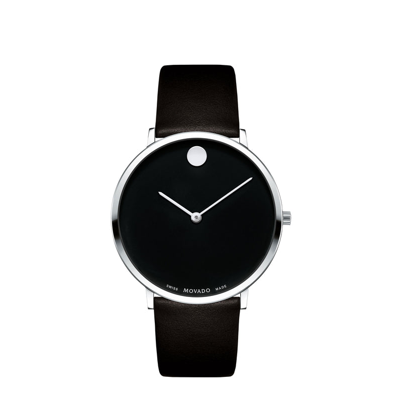 Movado Black Face Watch with Leather Band