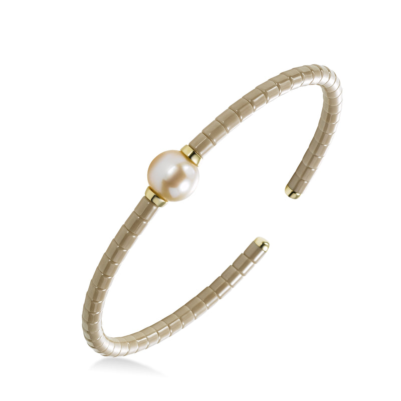 Ceramic Bead Bracelet with Freshwater Cultured Pearl, 18K Yellow Gold
