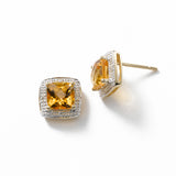 Square Citrine Stud Earring, 14K Yellow Gold