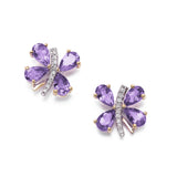Butterfly Earrings with Amethyst and Diamonds, 14K Yellow Gold