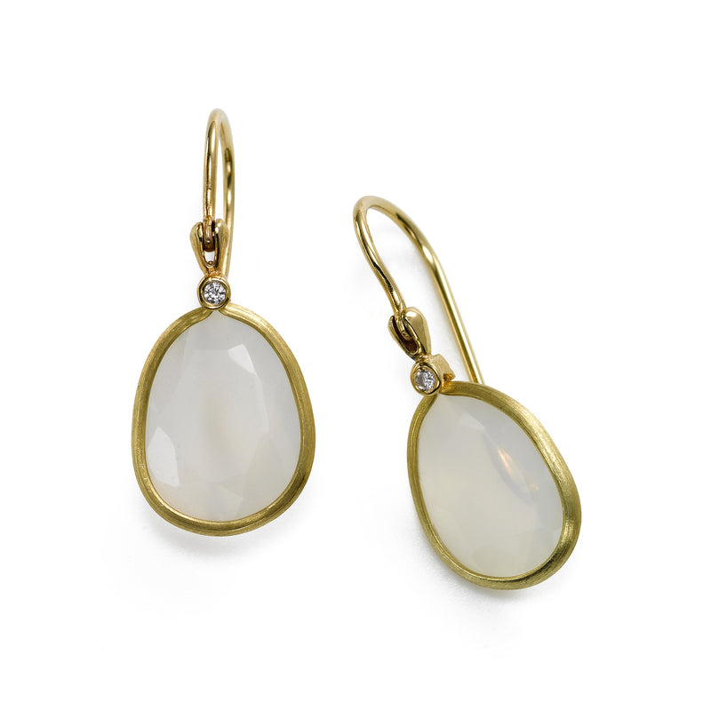 Moonstone and Diamond Dangle Earrings, 14K Yellow Gold