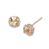 Faceted Citrine and Diamond Earrings, 14K Yellow Gold