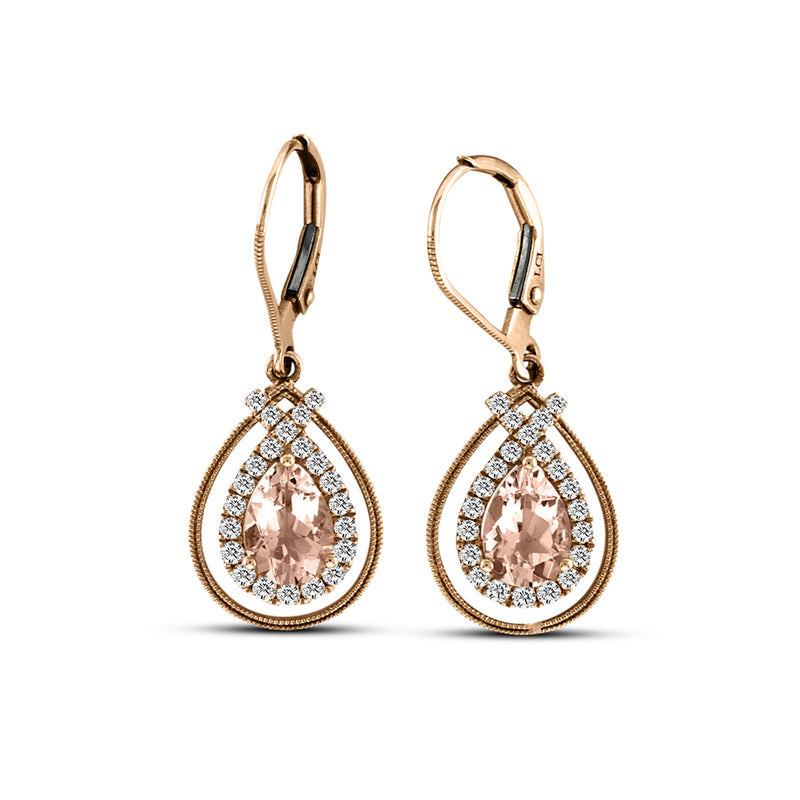 Pear Shape Morganite and Diamond Earrings,14K Rose Gold