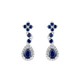 Pear Shaped Sapphire and Diamond Dangle Earrings, 14K White Gold