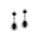 Pear Shaped Sapphire and Diamond Dangle Earrings, 14K White Gold
