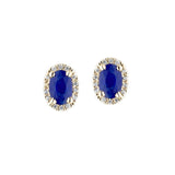Oval Sapphire with Diamond Halo Earrings, 14K Yellow Gold