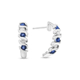 Sapphire and Diamond Half Hoop Earrings, 14K White Gold