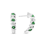 Emerald and Diamond Half Hoop Earrings, 14K White Gold