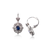 Oval Blue Sapphire and Diamond Filigree Earrings, 14K White Gold