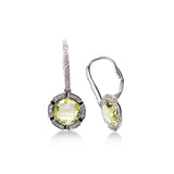 Lemon Quartz and Diamond Halo Drop Earrings, 14K White Gold