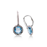 Blue Topaz and Diamond Halo Drop Earrings, 14K White Gold
