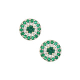 Emerald and Diamond Stud Earrings, 14K White Gold