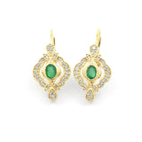 Vintage Style Emerald and Diamond Earrings, 14K Yellow Gold