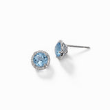 Round Blue Topaz And Diamond Earrings, 14K White Gold