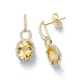 Oval Citrine and Diamond Dangle Earrings, 14K Yellow Gold