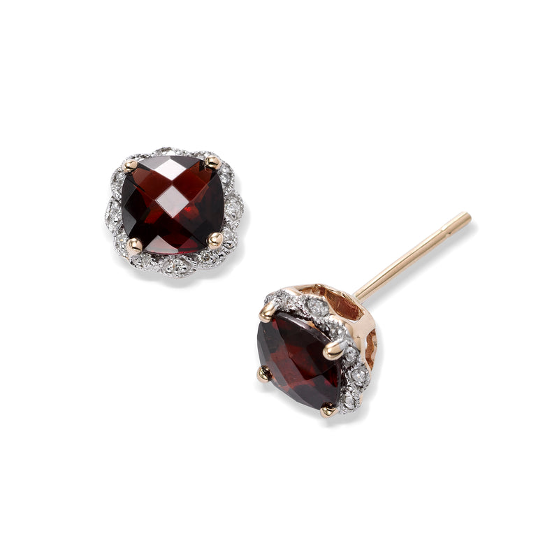 Faceted Garnet and Diamond Earrings, 14K Yellow Gold