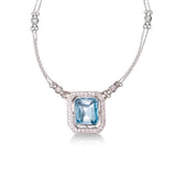 Emerald Cut Blue Topaz and Diamond Necklace, 14K White Gold