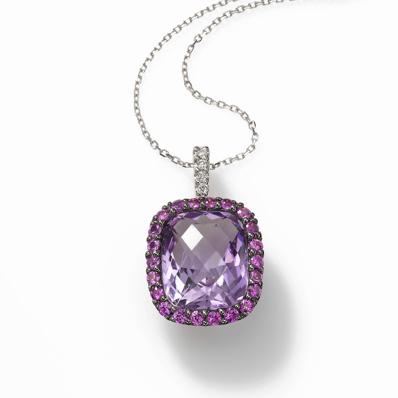 Amethyst and Pink Sapphire Pendant, 14k White Gold