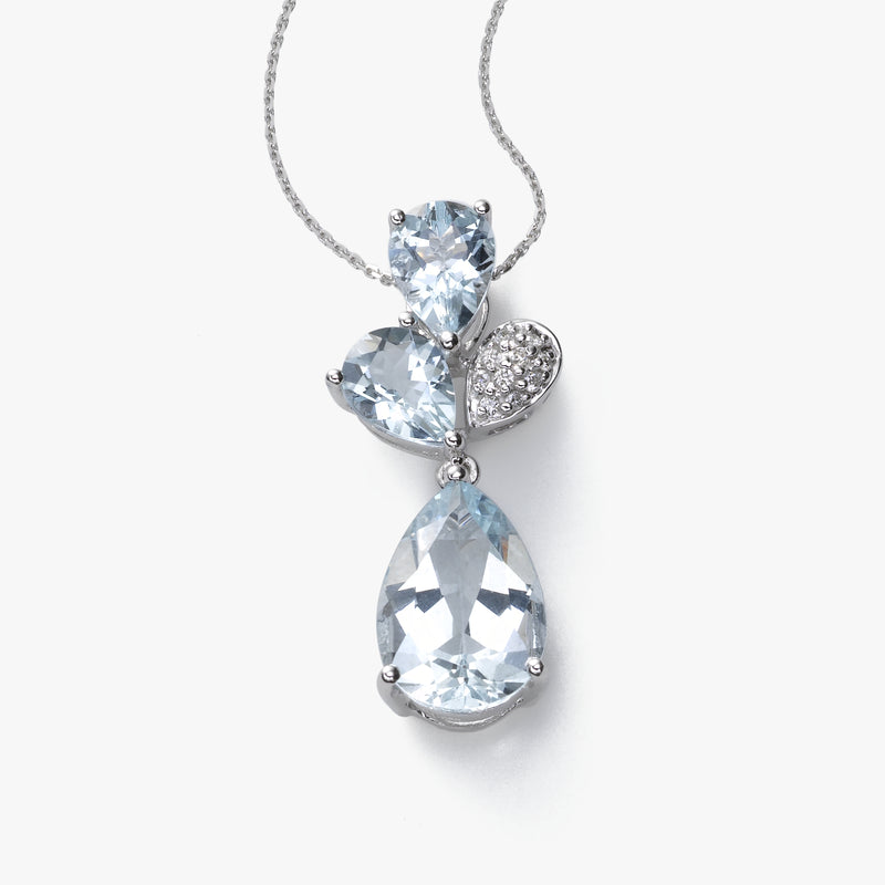 Pear-Shape Aquamarine and Diamond Pendant, 1 Inch, 14K White Gold