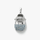 Diamond and Blue Topaz Baby Shoe Charm, 14K White Gold