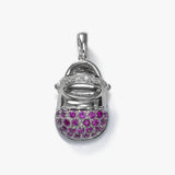 Diamond and Pink Sapphire Baby Shoe Charm, 14K White Gold