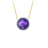 Round Amethyst And Diamond Necklace, 14K Yellow Gold