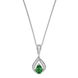 Pear-Shaped Emerald and Diamond Drop Pendant, 14K White Gold