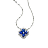 Clover Shaped Sapphire and Diamond Pendant, 14K White Gold
