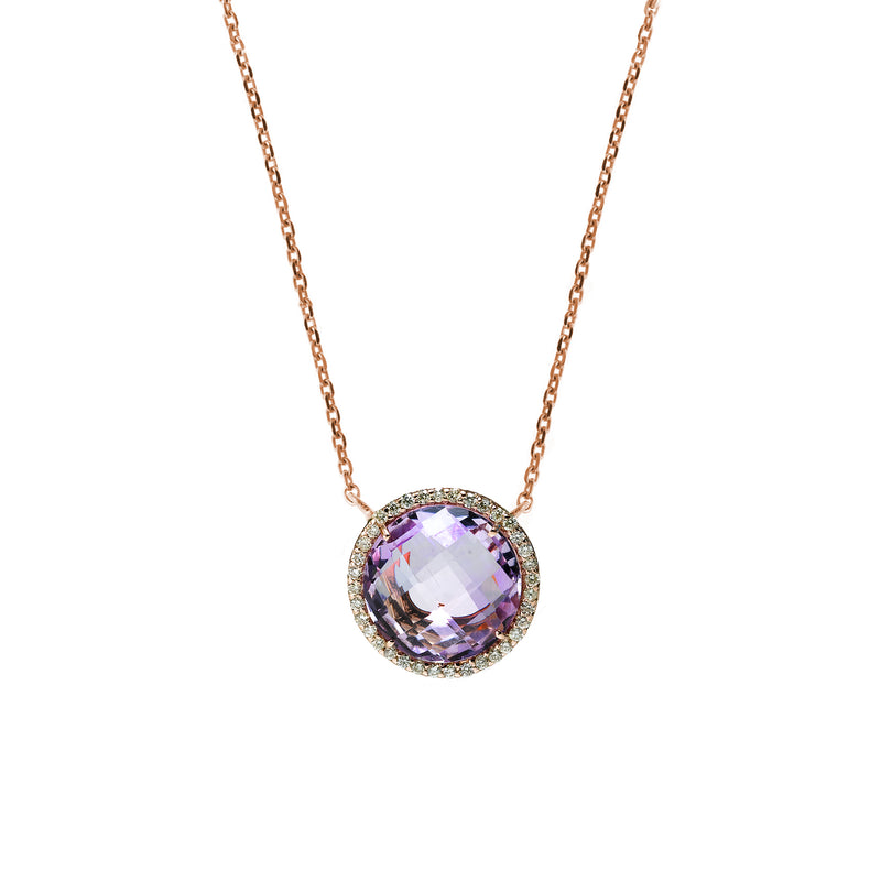 Pale Amethyst and Diamond Necklace, 14K Rose Gold