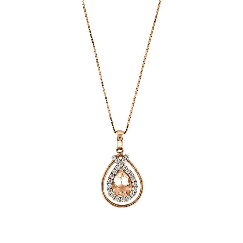 Pear Shape Morganite and Diamond Pendant,14K Rose Gold
