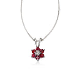 Ruby and Diamond Flower Pendant, 14K White Gold