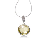Bezel Set Lemon Quartz and Diamond Pendant, 14K White Gold