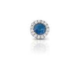 Blue Sapphire and Diamond Halo Pendant, 14K White Gold, on Silver Chain