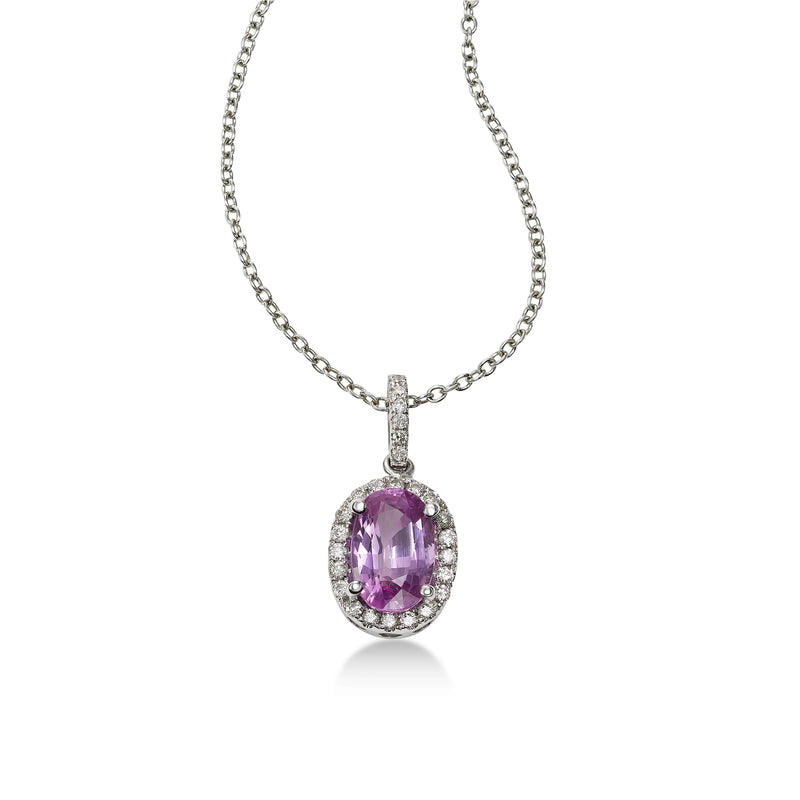 Oval Pink Sapphire and Diamond Pendant, 14K White Gold
