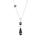 Deco Style Black Agate and Diamond Necklace, 14K White Gold