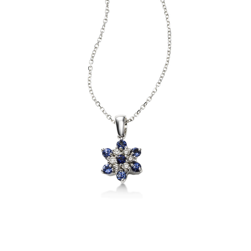 Delicate Sapphire and Diamond Flower Pendant, 14K White Gold