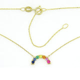 Multi Color Gemstone Rainbow Necklace, 14K Yellow Gold