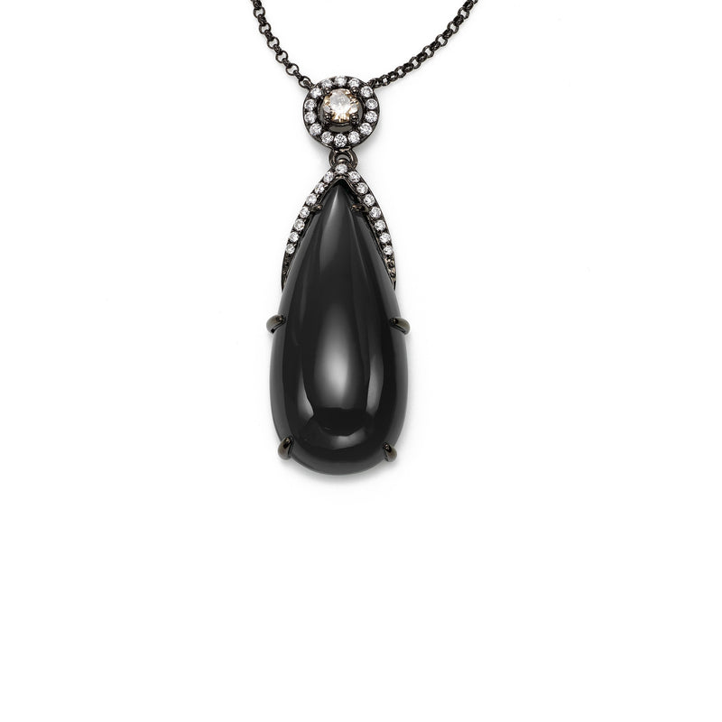 Black Agate Pendant with Diamonds and Black Rhodium