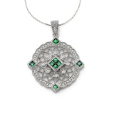 Emerald and Diamond Pendant, 14K White Gold