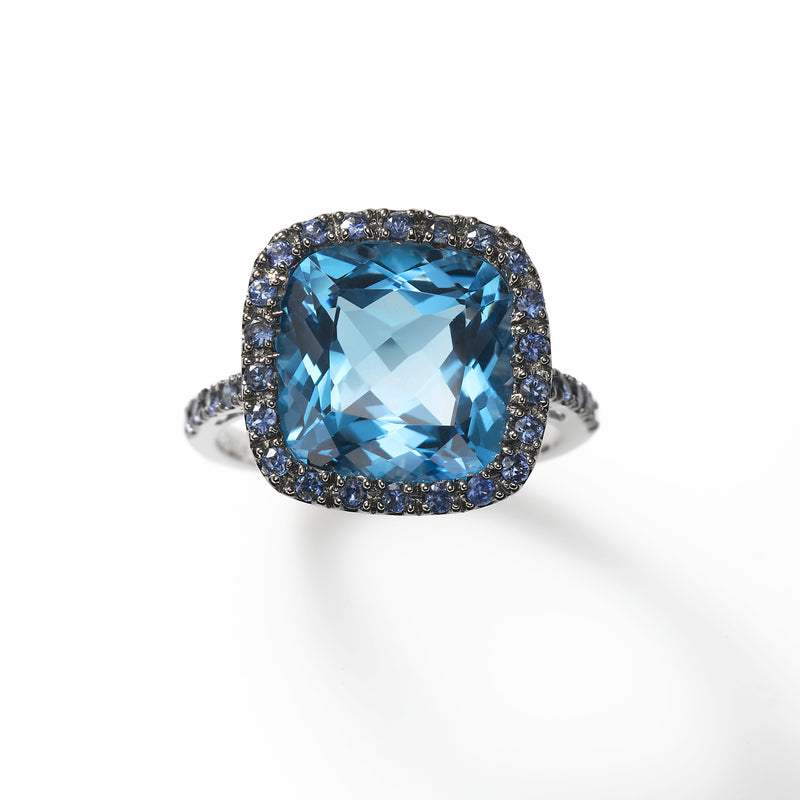 Blue Topaz and Blue Sapphire Ring, 14K White Gold